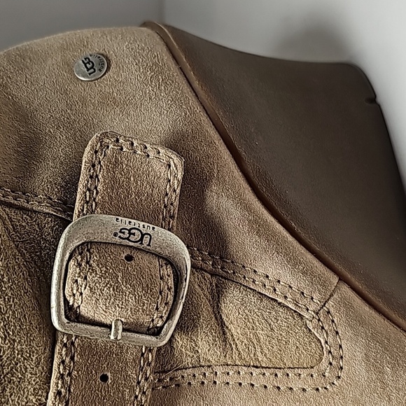 UGG Seline Boots Knee High Tall Wedge Suede Sheepskin Shearling Sand Boho 9 - Picture 10 of 16